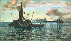 Il mercato delle aringhe in mare su Loch Fyne, Argyll, 1884