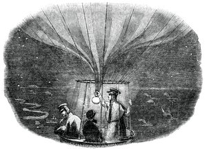 Il pallone Nassau che passa sopra Liegi di notte, 1836, 1886 da Unbekannt