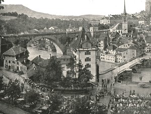 Il ponte Nydegg e il mercato del bestiame, Berna, Svizzera, 1895 da Unbekannt