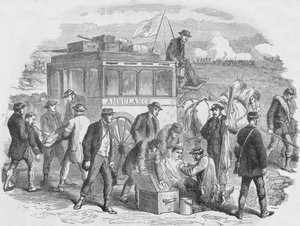 La Società della Croce Rossa al lavoro fuori Parigi, 1870, 1884 da Unbekannt
