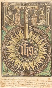 Il monogramma sacro con la crocifissione e i simboli della passione [recto], in o dopo il 1470 da Unbekannt