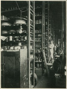 Gli scaffali del laboratorio di Edison con campioni di ogni sostanza conosciuta, 1902 da Unbekannt