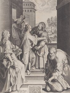 La Visitazione, la Vergine e Santa Elisabetta che si abbracciano al centro, affiancate da altri