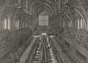 Il banchetto nella Grande Sala del Palazzo di Westminster...incoronazione di Giacomo II nel 1685 da Unbekannt