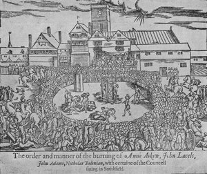 Il rogo di Anne Askew, John Lascelles, John Adams e Nicholas Belenian, 1546 1904 da Unbekannt