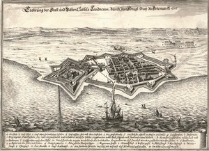 Le fortificazioni di Landskrona, Svezia, catturate dai danesi nella guerra di Scania, 1676 da Unbekannt