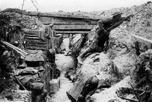 La prima linea a Ovillers, Battaglia della Somme, Piccardia, Francia, luglio 1916
