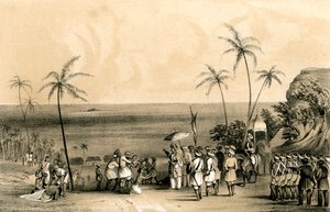 I mercanti di Calicut catturati e incatenati a una roccia deserta per ordine di Tippoo Saib, 1847