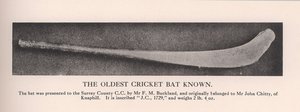 La mazza da cricket più antica conosciuta, 1912
