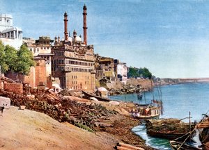 Il fiume Gange e i Ghats di cremazione a Benares Varanasi, India, inizio XX secolo