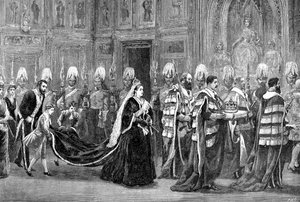 La processione reale nel Palazzo di Westminster verso la Camera dei Lord, 1886, 1900 da Unbekannt