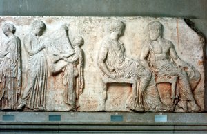 La veste sacra di Atena tenuta da funzionari del culto, e Atena e Efesto, 438 a.C.