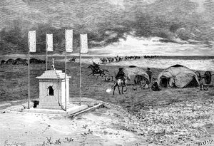 La tomba di un lama e un accampamento, deserto mongolo, c. 1890 da Unbekannt