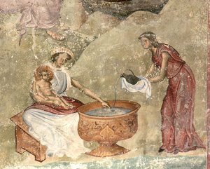 Il lavaggio del bambino nella scena della natività da Unbekannt