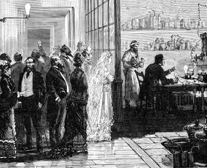 Thomas Edison che sperimenta con lampade elettriche il giorno del suo matrimonio, 1871-1883 da Unbekannt