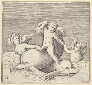 Tre Cupidi e due delfini, pubblicato ca. 1599-1622