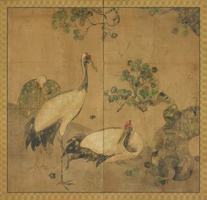 Tre gru sotto un albero, periodo Edo, 1615-1868 da Unbekannt