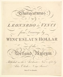 Pagina del titolo: Caricature di Leonardo da Vinci, da disegni di Wincelslaus Hollar, 1786 da Unbekannt