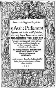 Pagina del titolo degli Atti del Parlamento, 1585, 1893 da Unbekannt