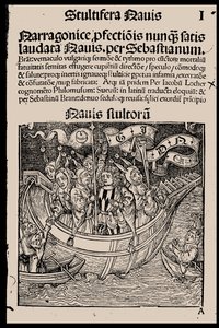 Pagina del titolo del libro La nave dei folli di Sebastian Brant, 1497 da Unbekannt