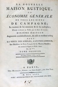Pagina del titolo di La Nouvelle Maison Rustique, ou Economie Générale, 1775 da Unbekannt