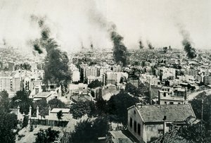 Settimana Tragica 1909, Incendio dei conventi. Immagine pubblicata sulla rivista "La Actualidad". Barcellona, Spagna