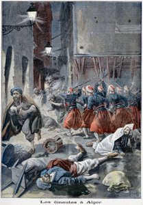 Truppe che tentano di sgomberare le strade durante i disordini anti-ebraici, Algeri, Algeria, 1898