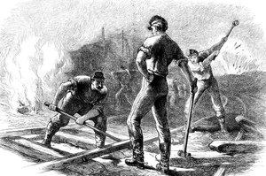 Truppe che strappano una ferrovia, Guerra Civile Americana, 1861-1865 c1880 da Unbekannt