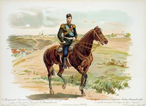 Zar Nicola II di Russia in uniforme del Reggimento Dragoni di Nizhny Novgorod, 1896 da Unbekannt