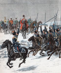 Lo zar Nicola II passa in rassegna i cosacchi, guerra russo-giapponese