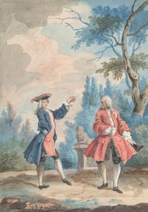 Due figure maschili danzanti in un paesaggio, 18° secolo
