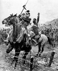 Ussari fermati dal filo spinato vicino a Liegi, Belgio, Prima Guerra Mondiale, 1914 da Unbekannt