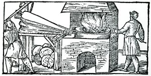 Uso di mantici per aumentare il tiraggio in una fornace, 1540 da Unbekannt