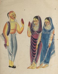 Devoto Vaishnava con due donne