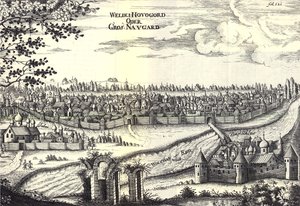 Velikiy Novgorod, illustrazione da Viaggi al Gran Duca di Moscovia e al Re di Persia di Adam Olearius, 1656 da Unbekannt