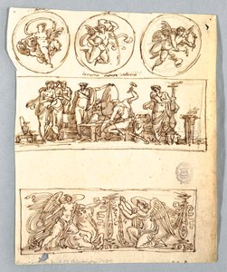 Venere alla forgia di Vulcano, inverno, vittorie e tre tondi, putti come elementi da Unbekannt