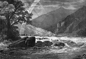 Vista delle cascate del balcone, fiume James, Virginia, USA, 1877
