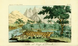 Veduta del campo di Jean-Baptiste Douville sul fiume Congo nel villaggio di Quitumba, Angola da Unbekannt