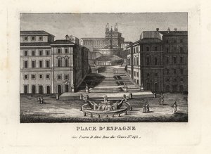 Veduta di Piazza di Spagna, Fontana della Barcaccia e Scalinata di Trinità dei Monti, Roma da Unbekannt
