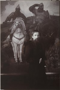 Viktor Vasnetsov davanti al suo dipinto Bogatyrs da Unbekannt