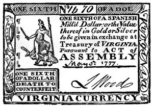 Denaro cartaceo della Virginia, 1777 c1880