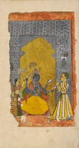 Vishnu in trono con devoto principesco davanti a lui, c1700-1725