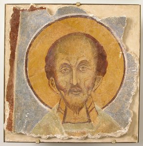 Affresco di santo maschio, XII secolo, restauro moderno
