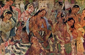 Dipinto murale dalle Grotte di Ajanta di Raja Mahajanaka