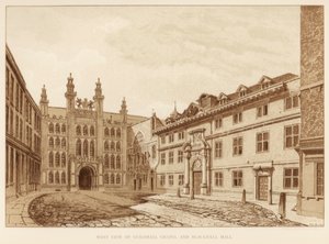 Vista ovest della Guildhall Chapel e Blackwell Hall, Città di Londra, 1886