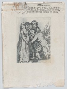 Che sacrificio, una giovane donna circondata da un gruppo di uomini, che include il suo fidanzato, dopo il 1816 da Unbekannt