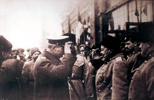 Il generale russo bianco Anton Denikin incontra il maggiore generale britannico Frederick Poole, Russia, 1918