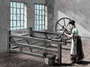 Donna che usa una Spinning Jenny, c. 1880 da Unbekannt