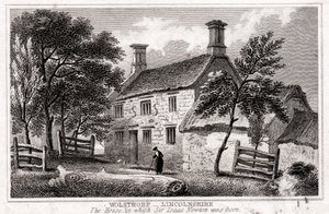 Woolsthorpe Manor, vicino a Grantham, Lincolnshire, luogo di nascita di Sir Isaac Newton, inizio XIX secolo da Unbekannt