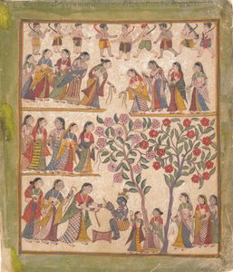 Yashoda lega le mani di Krishna: Pagina da un manoscritto disperso del Bhagavata Purana, 1640-50 da Unbekannt